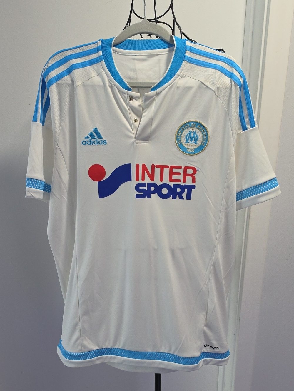 adidas White and Sky Blue Team Soccer Jersey